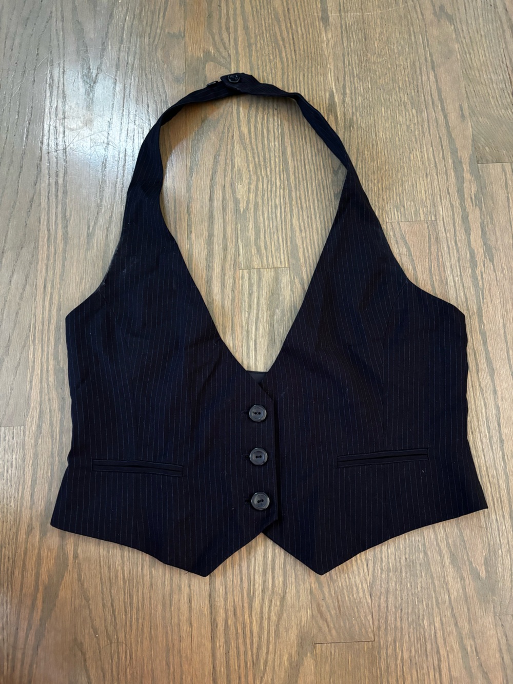 Vintage Y2K forever 21 black pinstripe halter cropped vest top women’s size L